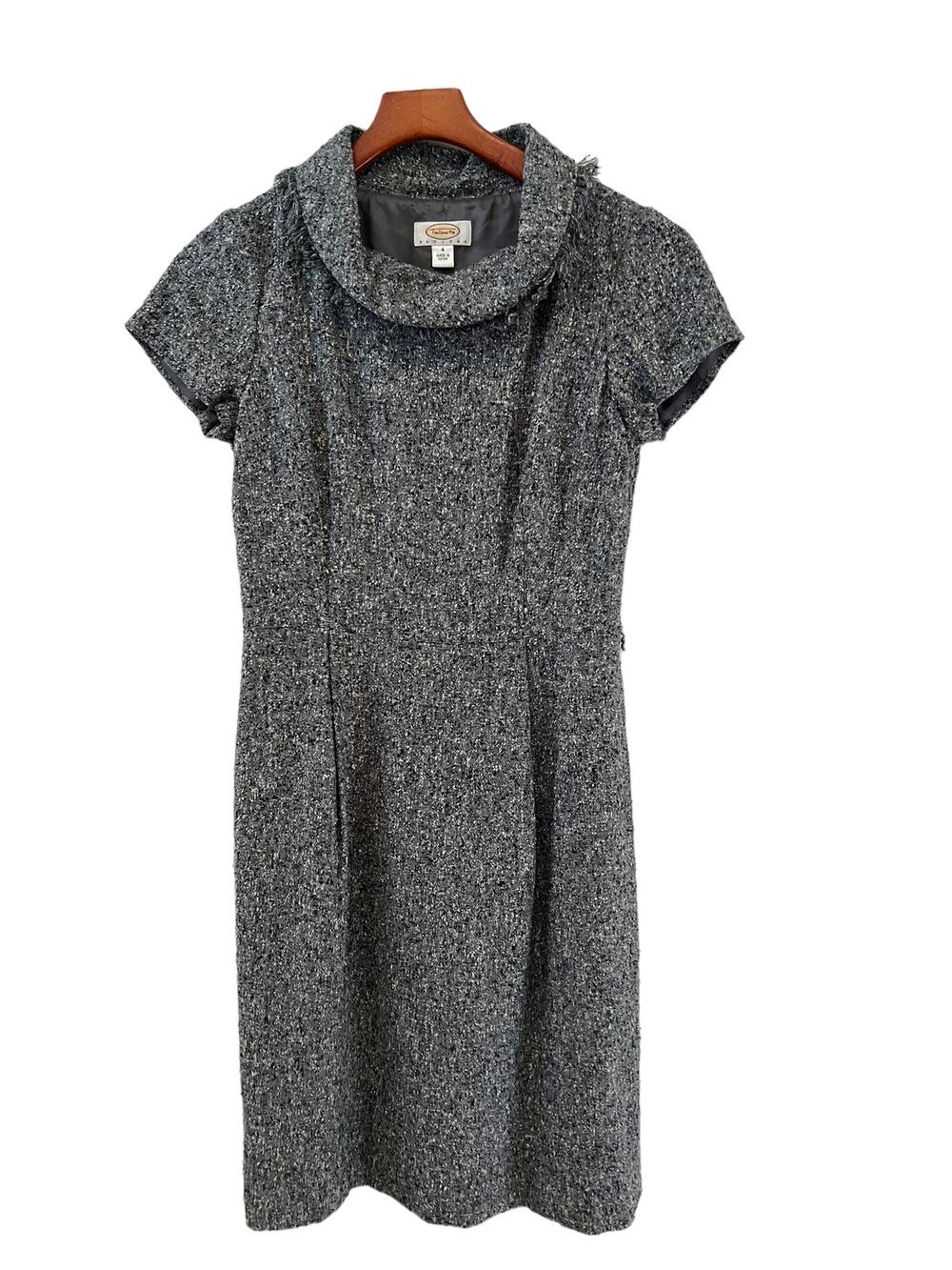 Talbots black & gray tweed Cowl Neck short sleeve dress 4